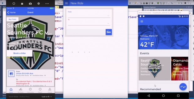 In VS 2017 laufen alle mobilen Emulatoren gleichzeitig. (Screenshot: Microsoft)